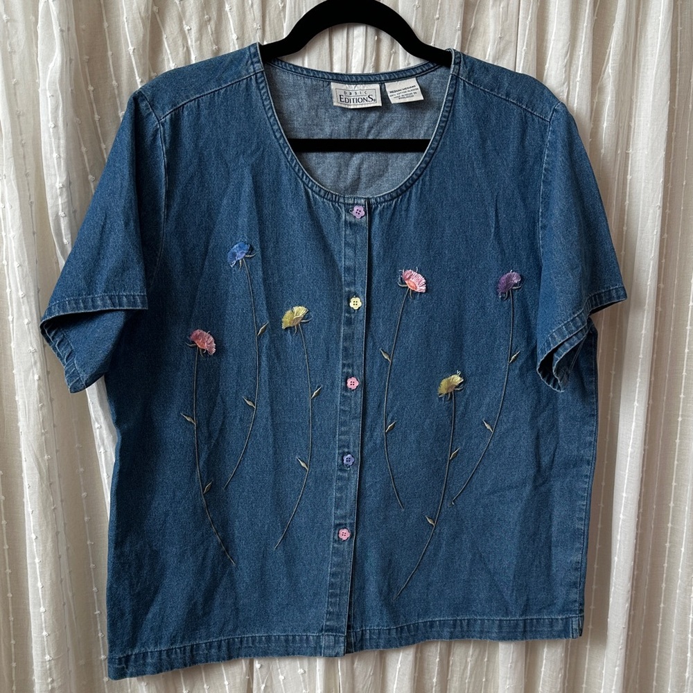 Embroidered Blue Denim Top